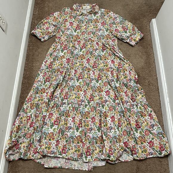 NATURAL LIFE Dresses & Skirts - Natural Life Rebecca Midi Tiered Dress White Fuschia Size Medium